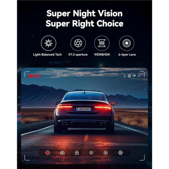 Dash Cam Front Rear, 4K/2.5K Full HD Dash Camera for Cars, Included 32GB Card - Picture 4 of 7